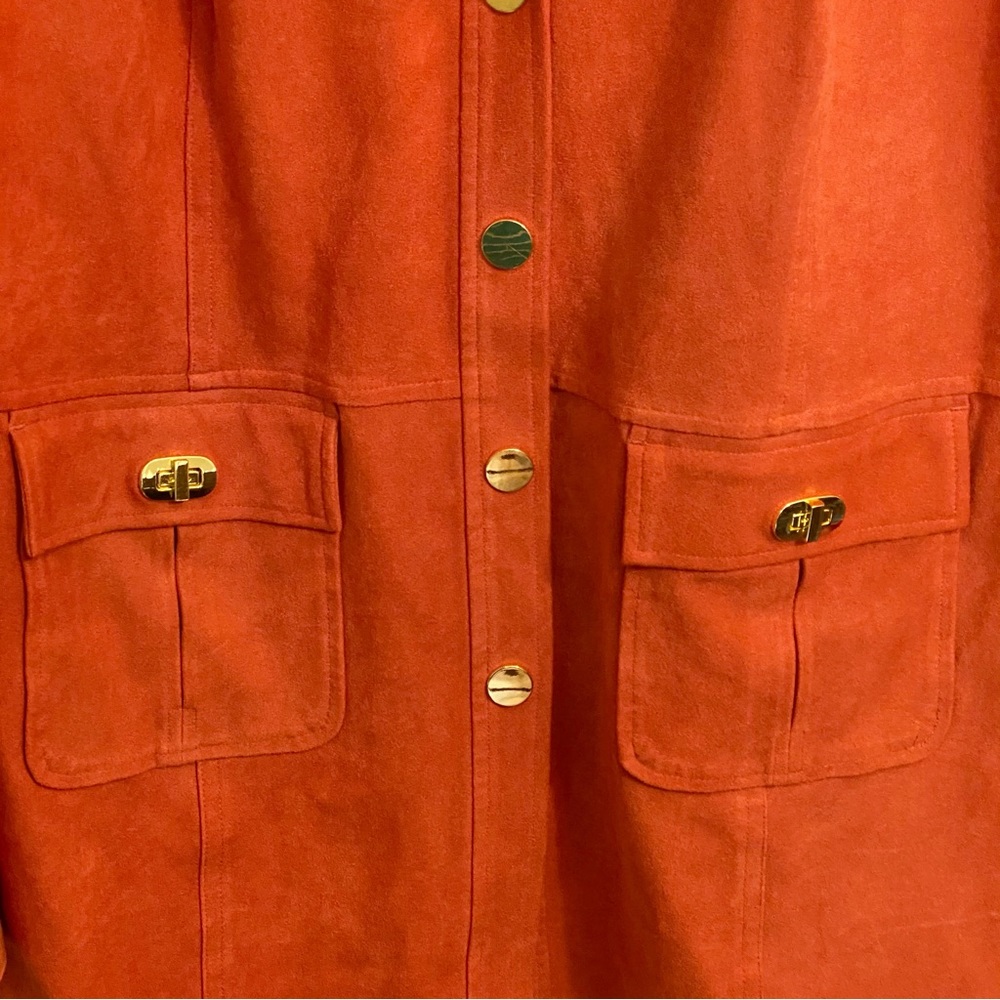 Chico’s Orange Faux Suede Military Inspired Snap Front Jacket - Medium - Picture 4 of 12